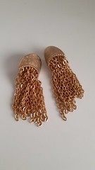 Vintage Tassel Gold tone Chain Dangle/drop Clip on Earrings
