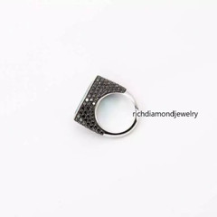 Marquise Shape 7.26T Aquamarine, 3.49CT Black Round Onyx & White CZ Fashion Ring