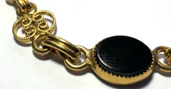 Vintage Jewelry Bracelet SIGNED JMS 12K GF Gold Chain 1/20 Black Cabochon 4
