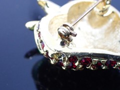 Vintage Strawberry Brooch Red Rhinestone Enamel Leaves Gold Tone Signed Marked