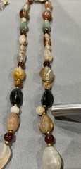 Vintage Semi Precious Stone Necklace Natural Polished Agate Jasper Barrel Clasp