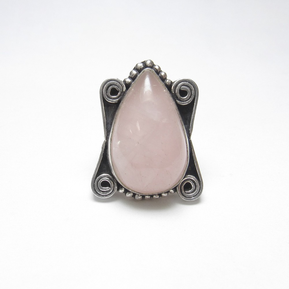 Big Sterling Silver 15.00 Ct Natural Pear Shape Pink Rose Quartz Solitaire Ring