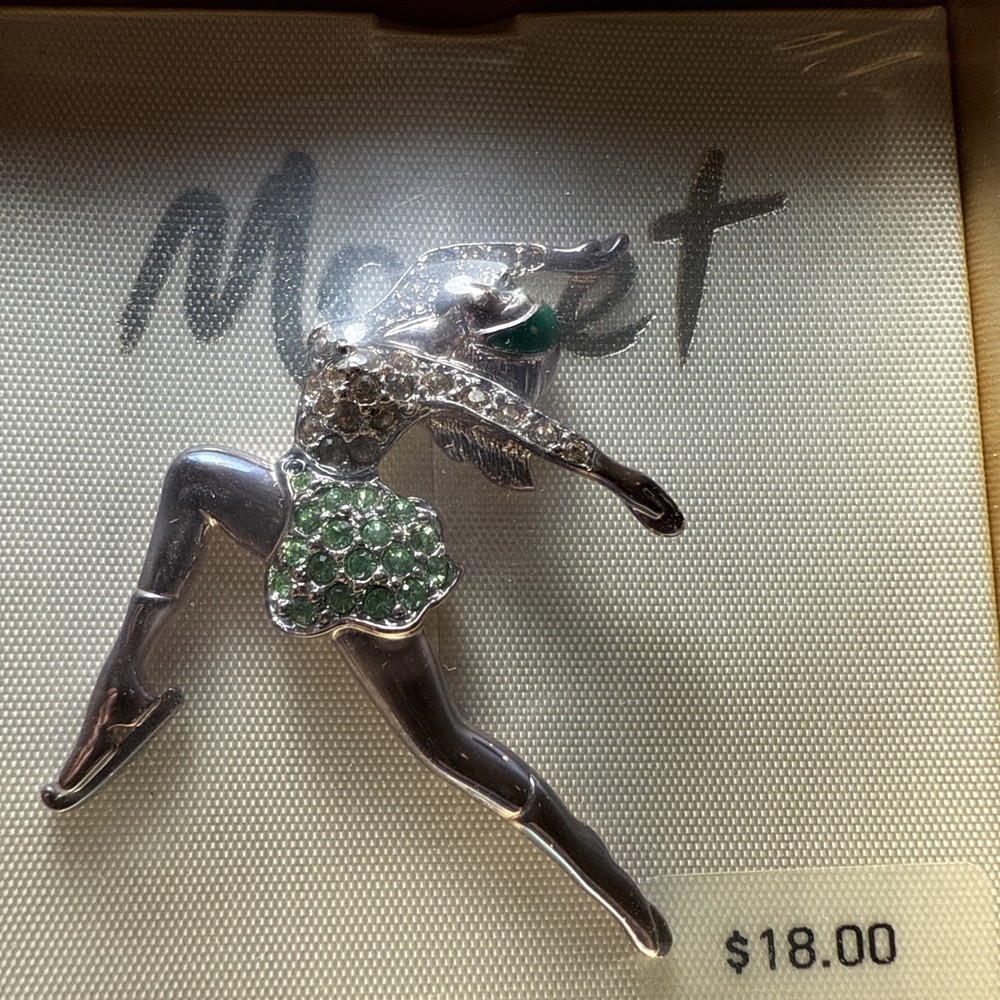 Monet pin brooch ballerina rhinestones vintage unused 80’s Mint In Box