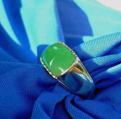 EARTH MINED Green Jadeite JADE Deco Ring Antique Solid 18K GOLD Size 8.75