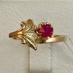 USSR Vintage Original Rose Gold Ruby (lab. made) Ring 583 14K 3.05 g. 9 1/2 US