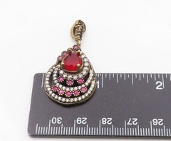 925 Sterling Silver Vintage Red Topaz Cubic Zirconia & Ruby Pendant PT6287