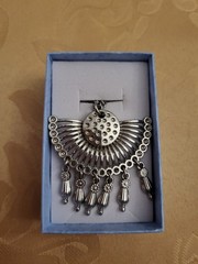 Vintage Silver Tone Boho Fringe Statement Pendant Necklace Tribal Ethnic Style