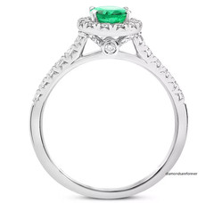 Simulated Green 0.68CT Emerald & White Moissanites 10K White Gold Halo Ring FN