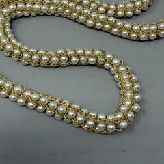 Mini Faux Pearl Necklace Gold Tone Woven Tension Layers Twist Stretchy Handmade