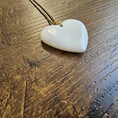 Vintage Ceramic Porcelain Heart Pendant Necklace Floral Letter Initial M Cottage