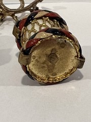 Vintage WW11 Drum & Bugle Sweetheart Pin Patriotic Red White Blue Leather Braid