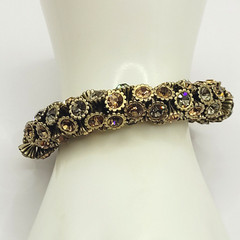 Amber & Clear Crystal Rhinestone Evening Wear Chunky Stretch Bracelet Gold Tone