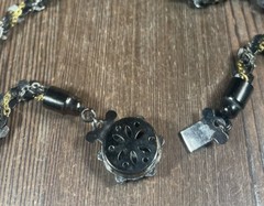 VTG Twist Chain Necklace Gunmetal Black & Silver/Gold Tone 25” Flower Clasp