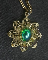 Vintage 1980s Brass Filigree Necklace Rich Gems Las Vegas Unsigned