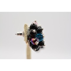 Vintage Cluster Pierced Earrings Crystal Beaded Multi-Color Chunky 1970s BinAR