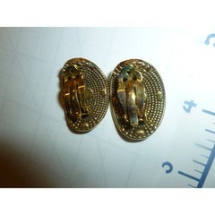 Lanvin Vintage Gold Tone Textured Stippled Oval Domed Clip On Earrings France