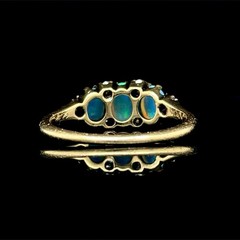 Victorian Cabochon Opal Old Mine Cut Diamond Band 14K Yellow Gold