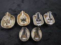 Vintage Lot Of Three Multi Stone Gold Tone Silver Tone Clip-on Earrings