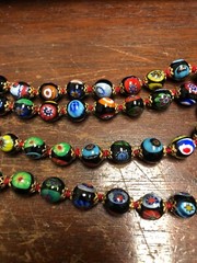 VTG GORGEOUS VENETIAN MURANO ITALIAN MILLEFIORI GLASS BEAD NECKLACE 28″ X 9 MM