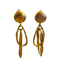 Chunky Earrings Brass textured Clip Dangle Hammered Brutalist Modernist 70s Big