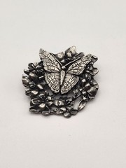 Vintage pewter Birds and Blooms limited edition butterfly brooch pin