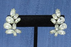 Signed Givenchy EARRINGS New York Paris Clear Crystal Rhinestone Hinged Clip On