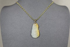 Vintage 14K Chinese White Yellow Jadeite Pendant 18K GF Necklace