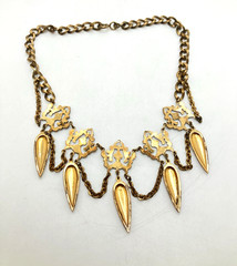 Antique Gilded Brass-Toned Festoon Choker Necklace 13.5″