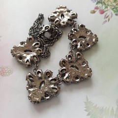 Vintage Smoky Gray Necklace Cocktail Rhinestone Bib Victorian Revival Royal VTG