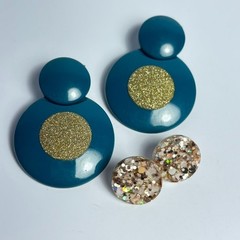 Earring Lot Vintage Blue Sparkly Doorknocker Costume Jewelry Acrylic Resin Party
