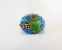 Antique Sterling Silver 925 Enamel Ivy Import Dome Ring Size 7
