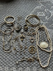 Vintage Estate Gold Tone Jewelry Lot- Pearls, Bangles, Cameo- Nice!