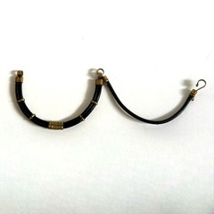Vintage Black Leather Brass Artisan Choker Necklace Tribal Boho Statement Collar