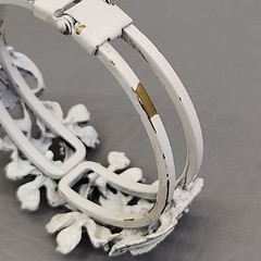 Vintage Clamper Bracelet Clip On Earrings Set White Enamel Black Washed Flowers