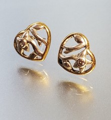 VTG 925 Open Heart Earrings 0.5in Sterling Silver 2g Vermeil Two Tone CZ Sparkle