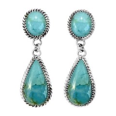 Vintage Tibetan Silver Turquoise Teardrop Dangle Earrings Women Boho Bezel