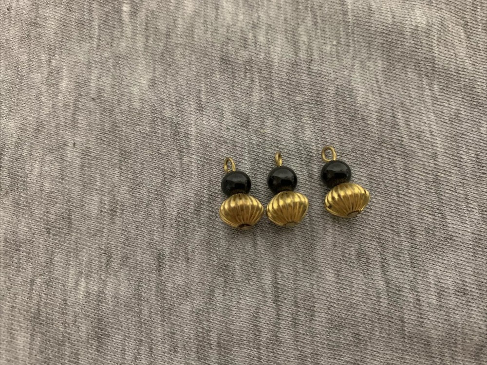 Vintage Black & Brass Corrugared Bead Charm Lot