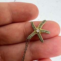 Carol Lee Starfish Necklace Gold Tone Rhinestone Chain Pendant Charm Star