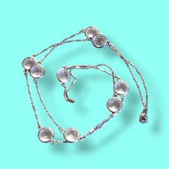 Vintage 32in Bezel Set Crystal Glass Necklace Silver Tone Bar Chain