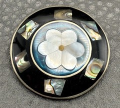 Vintage Mexico Alpaca Silver Mother of Pearl Abalone Flower Brooch Pin Boho