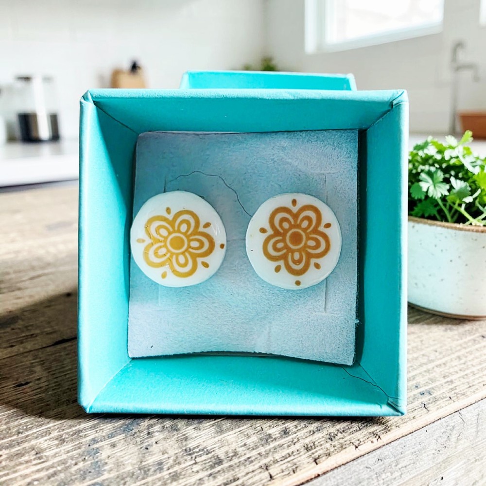 Corelle Golden Butterfly Earrings Created From Broken Dishes.