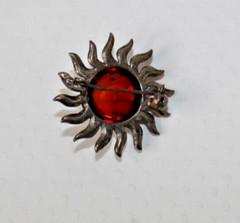 Vintage Silvertone Pin Brooch Amber Stone Floral Sunshine Motif 1 1/8″