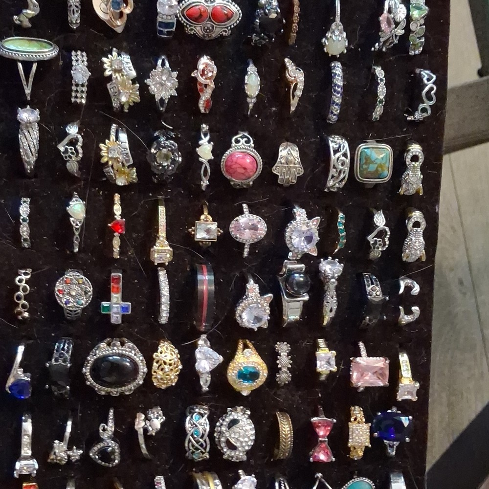 Mixed Lot 50+ Multicolor Rhinestone Rings, Mixed Materials Metal, Unisex