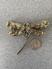 Vintage Gold Tone & Blue Rhinestone 3.5” Wingspan Dragonfly Pin In ExCondition