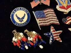 Vintage Patriotic & Military Themed Jewelry Pins Brooches Earring 9pc Estate Lot