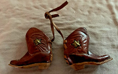 Vintage miniature leather cowboy boots 2 pair + dog Brooch Pins