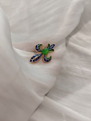 Vintage Trifari Fleur-de-lis Brooch Cloisonne Enamel Green Cabochon Jewelry Pin