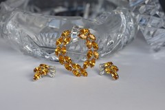b david signed vintage amber rhinestone brooch and earrings set original box