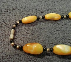 Vintage BOHO Mother of Pearl Fringe Necklace Yellow Orange Beads Statement Piece