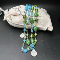 Multicolor Art Glass Lucite Bead 44” Long Flapper Necklace
